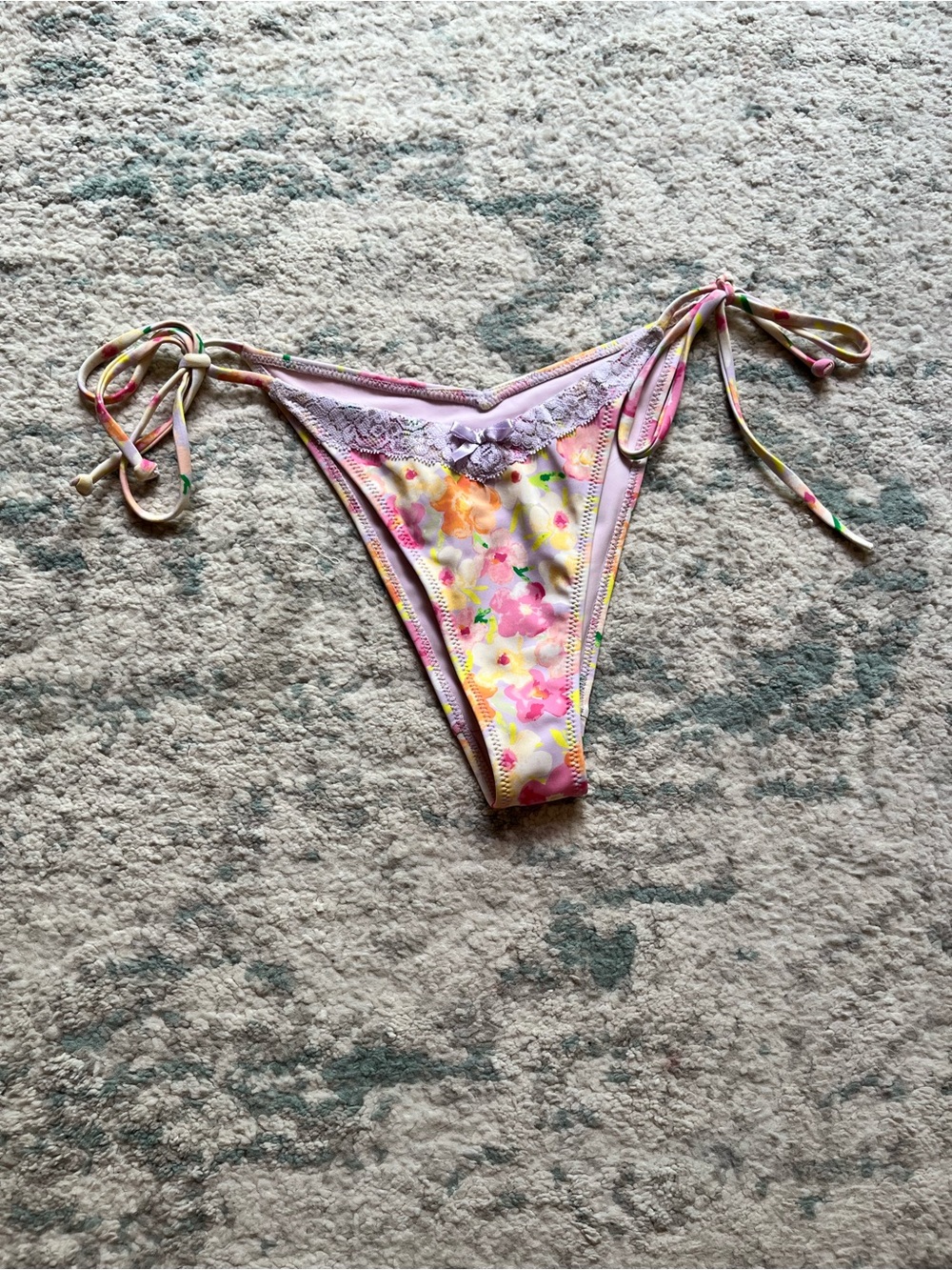 Pacsun Floral Tie-Side Bikini Bottom in Pastel Lavender and Yellow